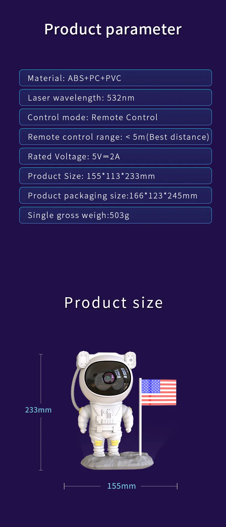Kids Star Projector Galaxy Night Light Astronaut Space Buddy Projector American Flag Lights Remote Control Nebula Ceiling LED Lamp with Timer Best Gifts for Children detail10.jpg